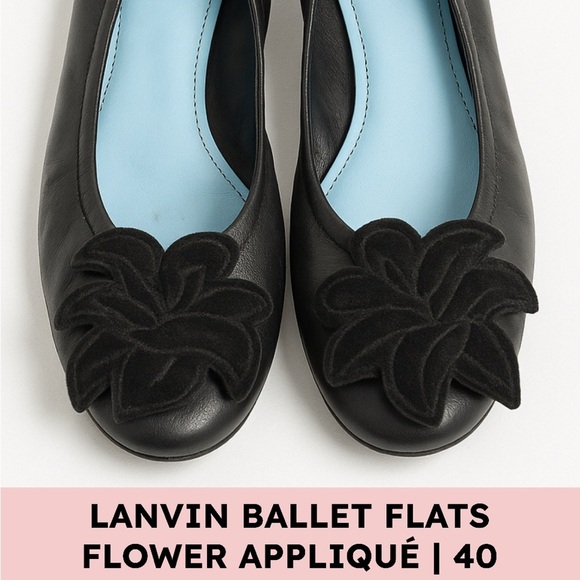 Lanvin Shoes - Lanvin Black Ballet Flats with Flower Appliqué